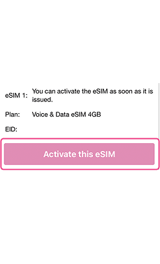 Activation screen for Sakura Mobile eSIM with plan info and Activate this eSIM button emphasized.