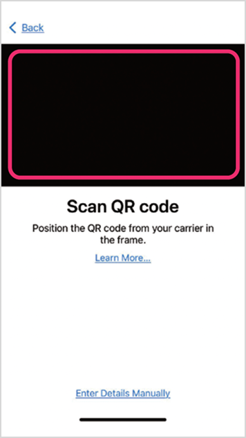 iPhone screen instructing user to scan Sakura Mobile eSIM QR code within the frame.