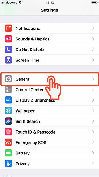 iPhone Settings app with user selecting 'General' to proceed with Sakura Mobile APN installation.